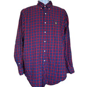 Ralph Lauren‎ Classic Fit Button Down Sz L Red Blue Plaid Classic Casual Office